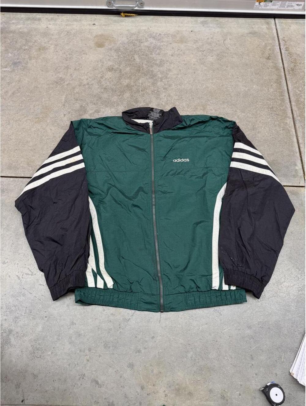 vintage adidas green and black zip up windbreaker jacket size large